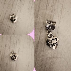 2 SIDED Charm I Love My Dog and Paw Print fits Pandora Systems